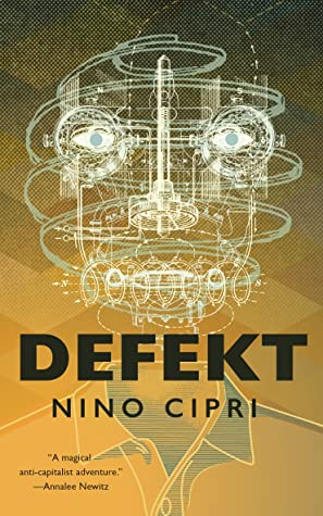 The cover for DEFEKT is in sepia tones and features a polo shirt topped by an expanded diagram of what looks like an android's head, perfectly mapped out for assembly.